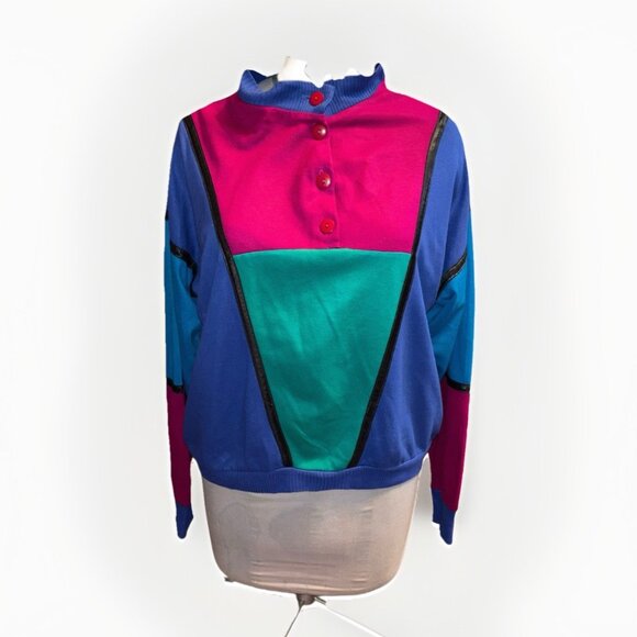 Appel Women’s Vtg Multicolor Color-block Mock Neck Sweater, Size XL, Retro - Picture 1 of 6